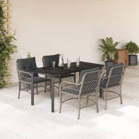Set comedor de jardín 5 pzas cojines ratán sintético gris claro en Conjuntos de jardín | Comprar online en Foru.es