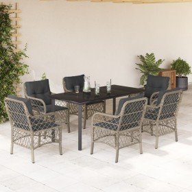 Set comedor jardín 7 pzas y cojines ratán sintético gris claro en Conjuntos de jardín | Comprar online en Foru.es