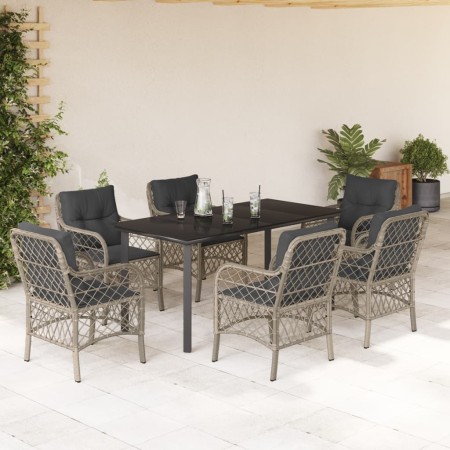 Set comedor jardín 7 pzas y cojines ratán sintético gris claro en Conjuntos de jardín | Comprar online en Foru.es