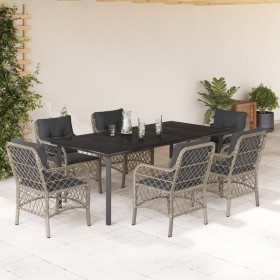 Set comedor jardín 7 pzas y cojines ratán sintético gris claro en Conjuntos de jardín | Comprar online en Foru.es