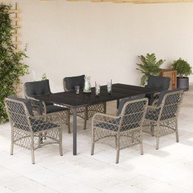 Set comedor jardín 7 pzas y cojines ratán sintético gris claro en Conjuntos de jardín | Comprar online en Foru.es