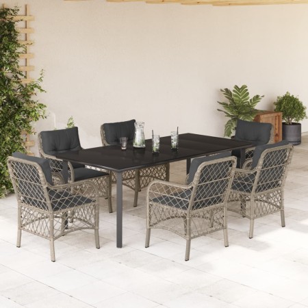 Set comedor jardín 7 pzas y cojines ratán sintético gris claro en Conjuntos de jardín | Comprar online en Foru.es