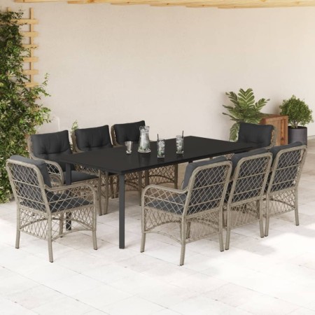 Set comedor de jardín 9 pzas cojines ratán sintético gris claro en Conjuntos de jardín | Comprar online en Foru.es