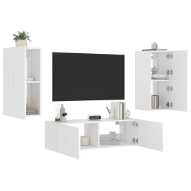 Muebles de TV de pared con luces LED 3 piezas blanco de , Muebles TV - Ref: Foro24-3216867, Precio: 183,02 €, Descuento: %