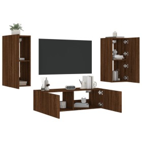 Muebles de TV de pared con luces LED 3 piezas marrón roble de , Muebles TV - Ref: Foro24-3216873, Precio: 152,08 €, Descuento: %