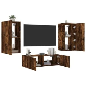 Muebles de TV de pared con luces LED 3 piezas roble ahumado de , Muebles TV - Ref: Foro24-3216878, Precio: 165,65 €, Descuent...