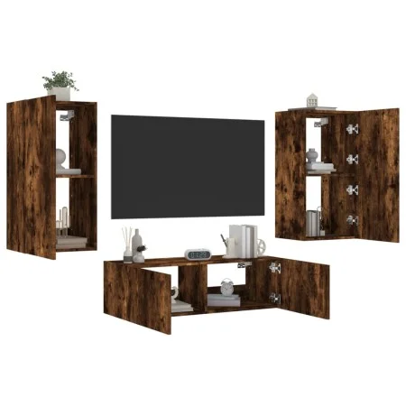 Muebles de TV de pared con luces LED 3 piezas roble ahumado de , Muebles TV - Ref: Foro24-3216878, Precio: 165,65 €, Descuent...