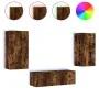 Muebles de TV de pared con luces LED 3 piezas roble ahumado de , Muebles TV - Ref: Foro24-3216878, Precio: 165,65 €, Descuent...
