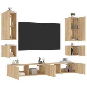Muebles de TV de pared con luces LED 6 piezas roble Sonoma de , Muebles TV - Ref: Foro24-3216890, Precio: 256,59 €, Descuento: %