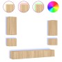 Muebles de TV de pared con luces LED 6 piezas roble Sonoma de , Muebles TV - Ref: Foro24-3216890, Precio: 260,39 €, Descuento: %