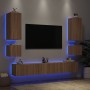 Muebles de TV de pared con luces LED 6 piezas roble Sonoma de , Muebles TV - Ref: Foro24-3216890, Precio: 260,39 €, Descuento: %