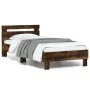 Cama con cabecero madera de ingeniería roble ahumado 90x190 cm de , Camas y somieres - Ref: Foro24-838565, Precio: 80,15 €, D...