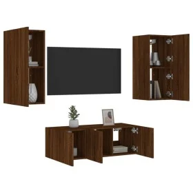 Muebles TV pared con LED 4 pzas madera ingeniería marrón roble de , Muebles TV - Ref: Foro24-3216810, Precio: 158,01 €, Descu...