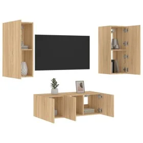 Muebles TV pared con LED 4 pzas madera ingeniería roble Sonoma de , Muebles TV - Ref: Foro24-3216806, Precio: 152,00 €, Descu...
