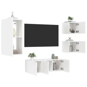 Muebles de TV de pared con LED 5 pzas madera ingeniería blanco de , Muebles TV - Ref: Foro24-3216825, Precio: 185,64 €, Descu...