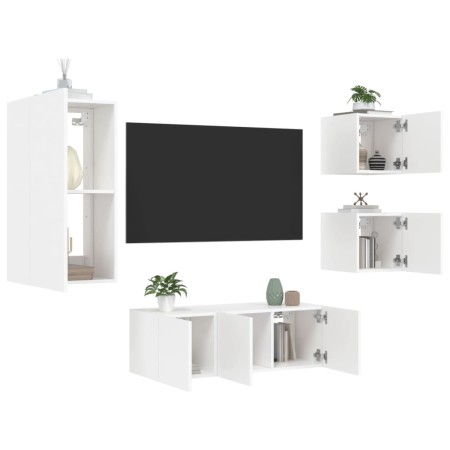 Muebles de TV de pared con LED 5 pzas madera ingeniería blanco de , Muebles TV - Ref: Foro24-3216825, Precio: 187,97 €, Descu...
