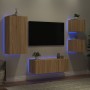 Muebles TV pared con LED 5 pzas madera ingeniería roble Sonoma de , Muebles TV - Ref: Foro24-3216827, Precio: 179,06 €, Descu...