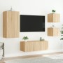 Muebles TV pared con LED 5 pzas madera ingeniería roble Sonoma de , Muebles TV - Ref: Foro24-3216827, Precio: 179,06 €, Descu...