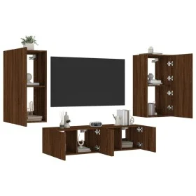 Muebles TV pared con LED 4 pzas madera ingeniería marrón roble de , Muebles TV - Ref: Foro24-3216852, Precio: 192,91 €, Descu...