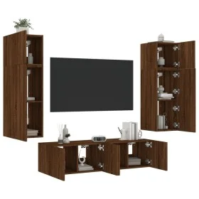 Muebles TV pared con LED 6 pzas madera ingeniería marrón roble de , Muebles TV - Ref: Foro24-3216838, Precio: 226,91 €, Descu...