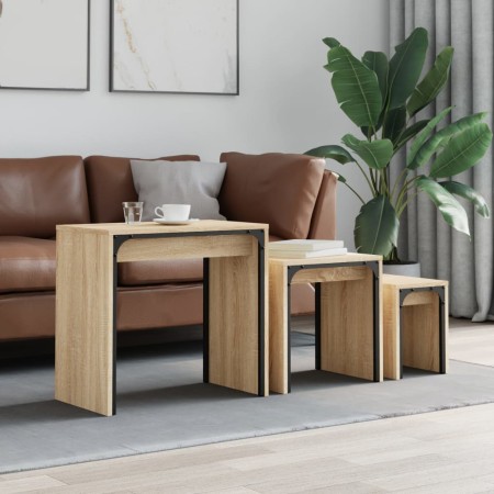 Mesas de centro apilables 3 pzas madera ingeniería roble Sonoma de , Mesas de centro - Ref: Foro24-837823, Precio: 47,47 €, D...