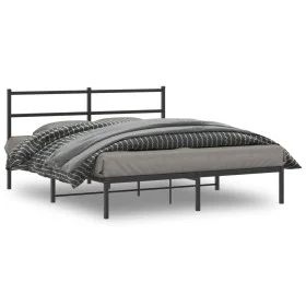Estructura de cama con cabecero metal negro 150x200 cm de , Camas y somieres - Ref: Foro24-355367, Precio: 91,75 €, Descuento: %