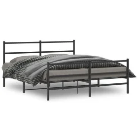 Bed frame with headboard and black metal footboard 160x200cm by , Beds and slatted bases - Ref: Foro24-355386, Price: 103,71 ...