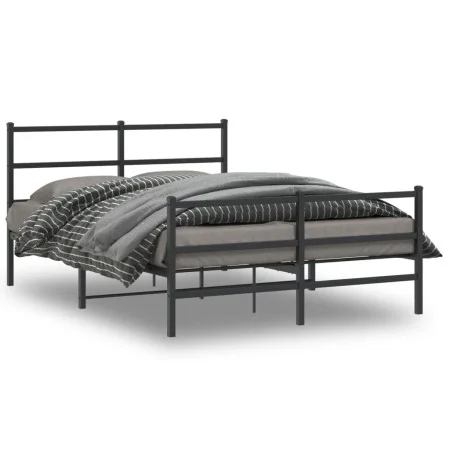 Bed frame with headboard and black metal footboard 140x200cm by , Beds and slatted bases - Ref: Foro24-355384, Price: 93,51 €...