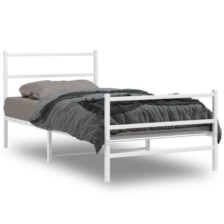 Estructura cama metal con cabecero y estribo blanco 107x203 cm de , Camas y somieres - Ref: Foro24-355428, Precio: 75,93 €, D...
