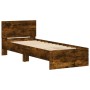 Cama con cabecero madera de ingeniería roble ahumado 90x190 cm de , Camas y somieres - Ref: Foro24-838656, Precio: 80,57 €, D...