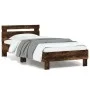 Estructura de cama cabecero luces LED roble ahumado 90x190 cm de , Camas y somieres - Ref: Foro24-838747, Precio: 87,11 €, De...