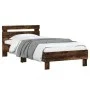 Estructura de cama cabecero luces LED roble ahumado 90x190 cm de , Camas y somieres - Ref: Foro24-838747, Precio: 87,11 €, De...