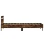 Estructura de cama cabecero luces LED roble ahumado 90x190 cm de , Camas y somieres - Ref: Foro24-838747, Precio: 87,11 €, De...