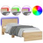 Estructura de cama cabecero luces LED roble Sonoma 90x200 cm de , Camas y somieres - Ref: Foro24-838808, Precio: 116,00 €, De...