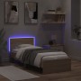 Estructura de cama cabecero luces LED roble Sonoma 90x200 cm de , Camas y somieres - Ref: Foro24-838808, Precio: 116,00 €, De...