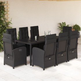 Set de comedor de jardín 9 pzas y cojines ratán sintético negro en Conjuntos de jardín | Comprar online en Foru.es