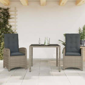 Set comedor de jardín 3 piezas con cojines ratán sintético gris en Conjuntos de jardín | Comprar online en Foru.es
