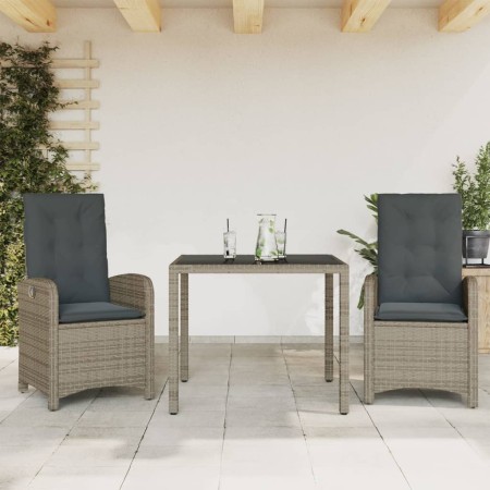 Set comedor de jardín 3 piezas con cojines ratán sintético gris en Conjuntos de jardín | Comprar online en Foru.es