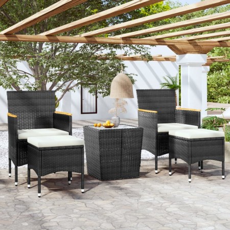 Mesa sillas jardín 5 pzas ratán sintético vidrio templado negro de , Conjuntos de jardín - Ref: Foro24-3058374, Precio: 255,8...