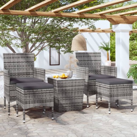 Mesa sillas jardín 5 pzas ratán sintético vidrio templado gris de , Conjuntos de jardín - Ref: Foro24-3058369, Precio: 193,50...