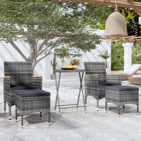 Mesa y sillas de jardín 5 pzas ratán PE y vidrio templado gris de , Conjuntos de jardín - Ref: Foro24-3058395, Precio: 254,60...