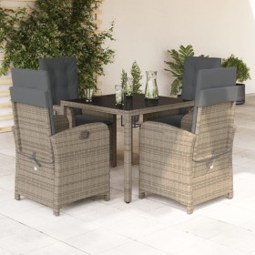 Set comedor de jardín 5 piezas con cojines ratán sintético gris en Conjuntos de jardín | Comprar online en Foru.es