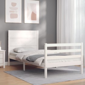 Estructura de cama con cabecero madera maciza blanco 100x200 cm de , Camas y somieres - Ref: Foro24-3194627, Precio: 132,91 €...