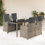 Set comedor de jardín 5 piezas con cojines ratán sintético gris en Conjuntos de jardín | Comprar online en Foru.es