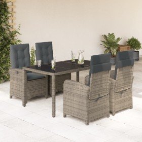 Set comedor de jardín 5 piezas con cojines ratán sintético gris en Conjuntos de jardín | Comprar online en Foru.es