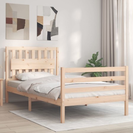 Estructura de cama con cabecero madera maciza 100x200 cm de , Camas y somieres - Ref: Foro24-3194301, Precio: 117,38 €, Descu...