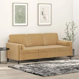 Sofá de 3 plazas con cojines terciopelo marrón 180 cm de , Sofás - Ref: Foro24-3200898, Precio: 320,86 €, Descuento: %