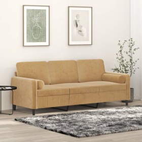 Sofá de 3 plazas con cojines terciopelo marrón 180 cm de , Sofás - Ref: Foro24-3200898, Precio: 327,22 €, Descuento: %