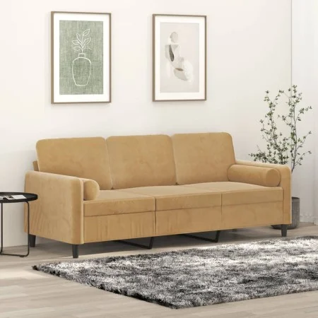 Sofá de 3 plazas con cojines terciopelo marrón 180 cm de , Sofás - Ref: Foro24-3200898, Precio: 320,86 €, Descuento: %