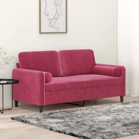Sofá de 2 plazas con cojines terciopelo rojo tinto 140 cm de , Sofás - Ref: Foro24-3200885, Precio: 240,41 €, Descuento: %